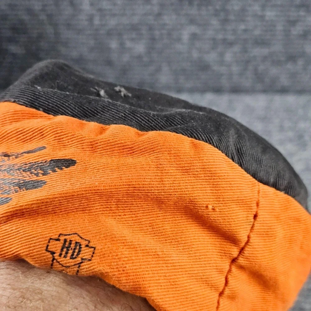 Harley-Davidson Hat Mens One Size Orange Black Cotton Baseball Cap Biker USA